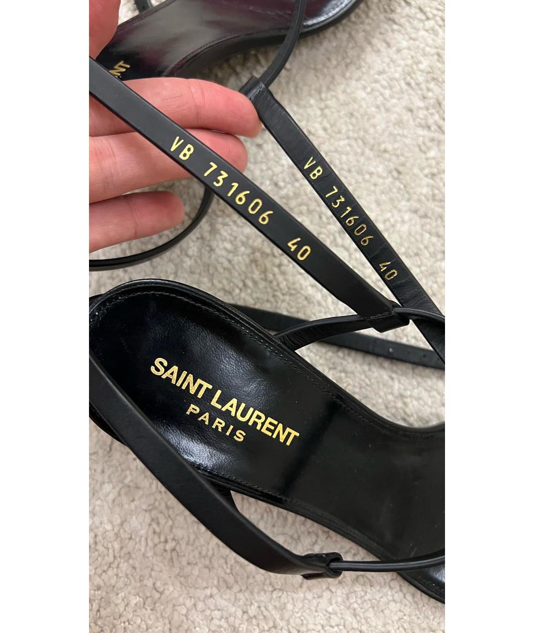 SAINT LAURENT Черные кожаные босоножки, фото 5