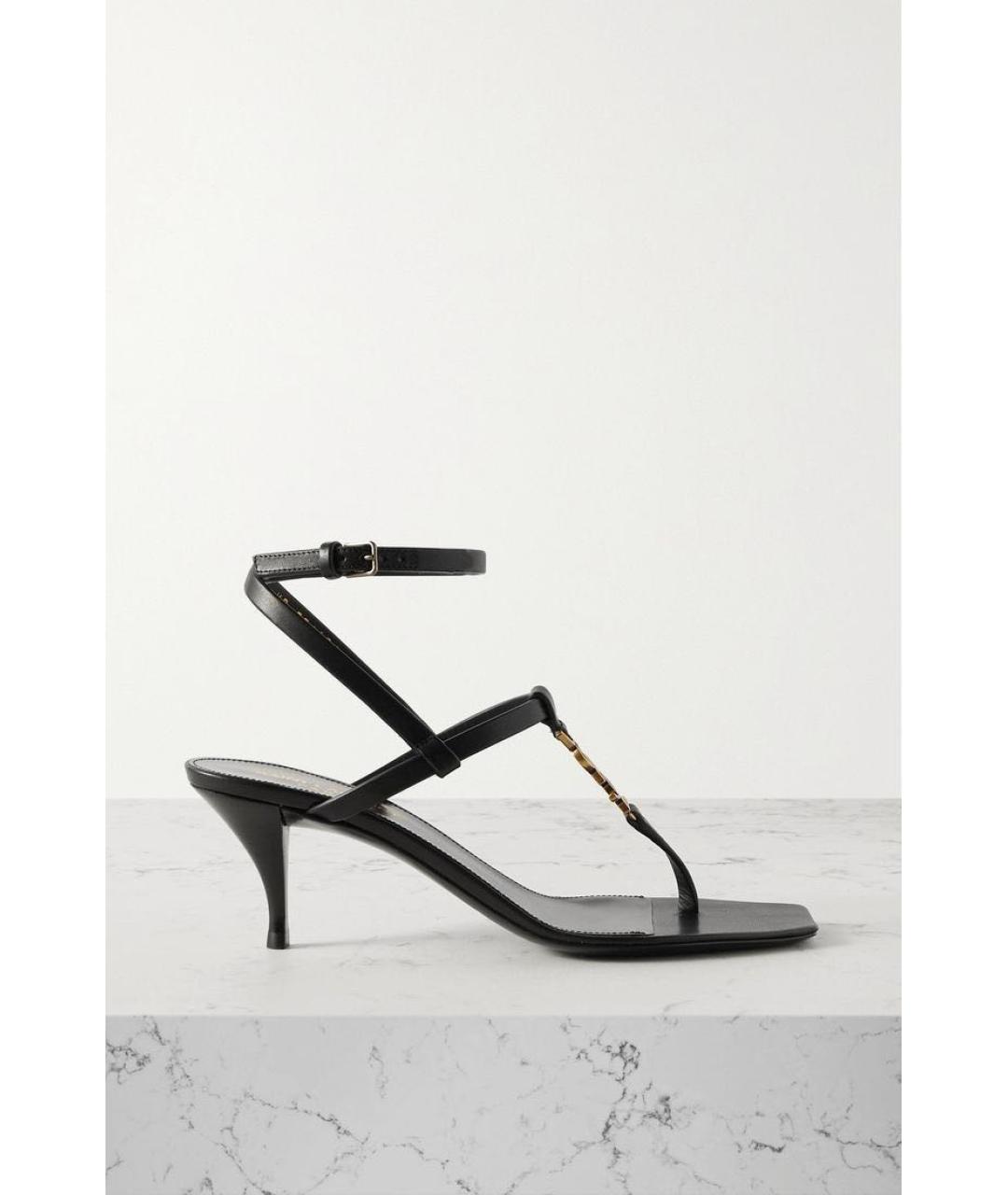SAINT LAURENT Черные кожаные босоножки, фото 7