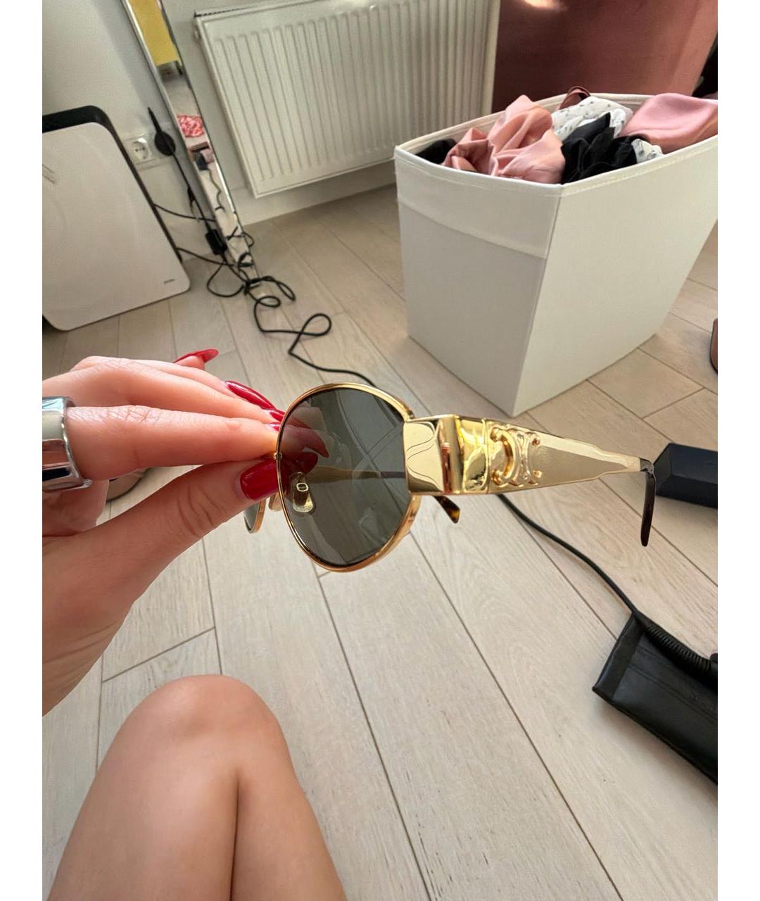 CELINE Золотые металлические солнцезащитные очки, фото 3