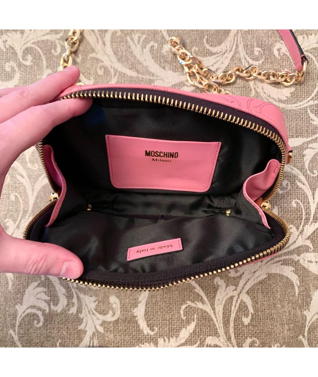 MOSCHINO Розовая кожаная сумка через плечо, фото 4