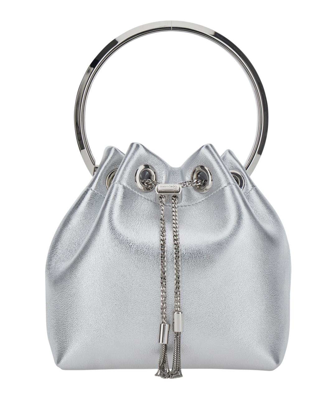 JIMMY CHOO Серебряная кожаная сумка с короткими ручками, фото 1