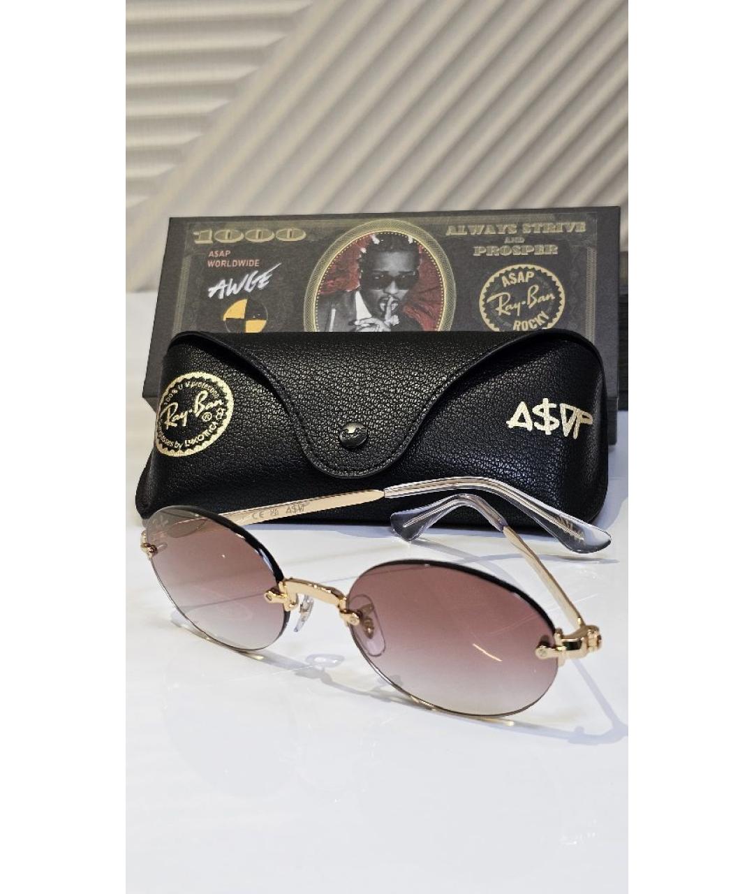 RAY BAN Золотые металлические солнцезащитные очки, фото 4