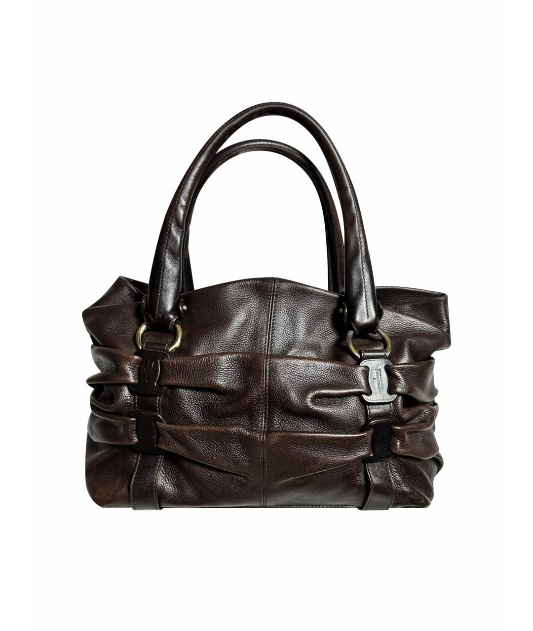 FERRAGAMO Коричневая кожаная сумка с короткими ручками, фото 1