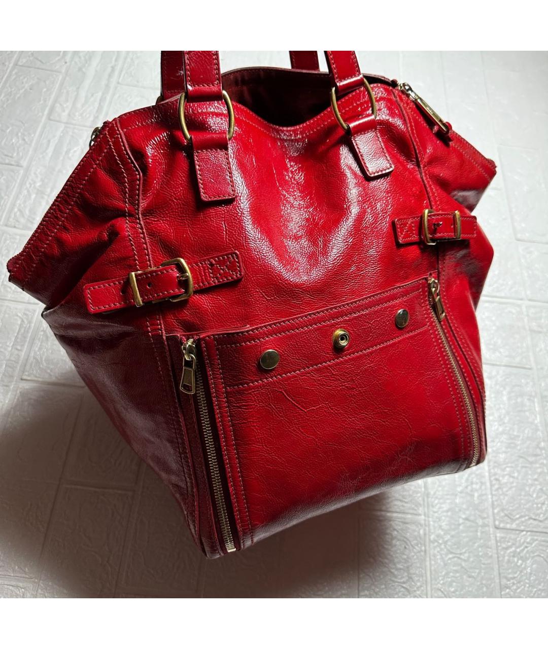 SAINT LAURENT Красная кожаная сумка тоут, фото 3