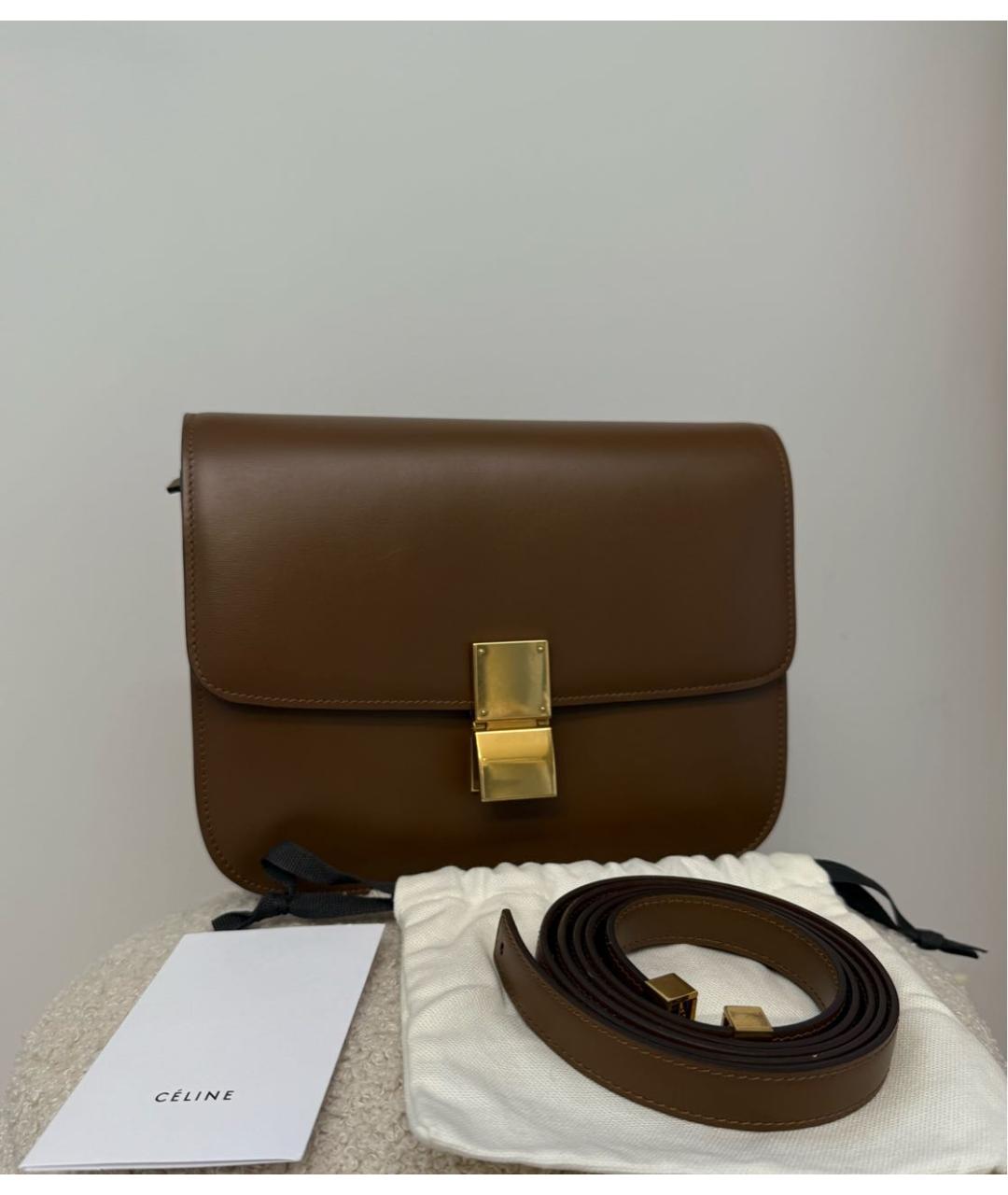 CELINE Коричневая кожаная сумка через плечо, фото 2