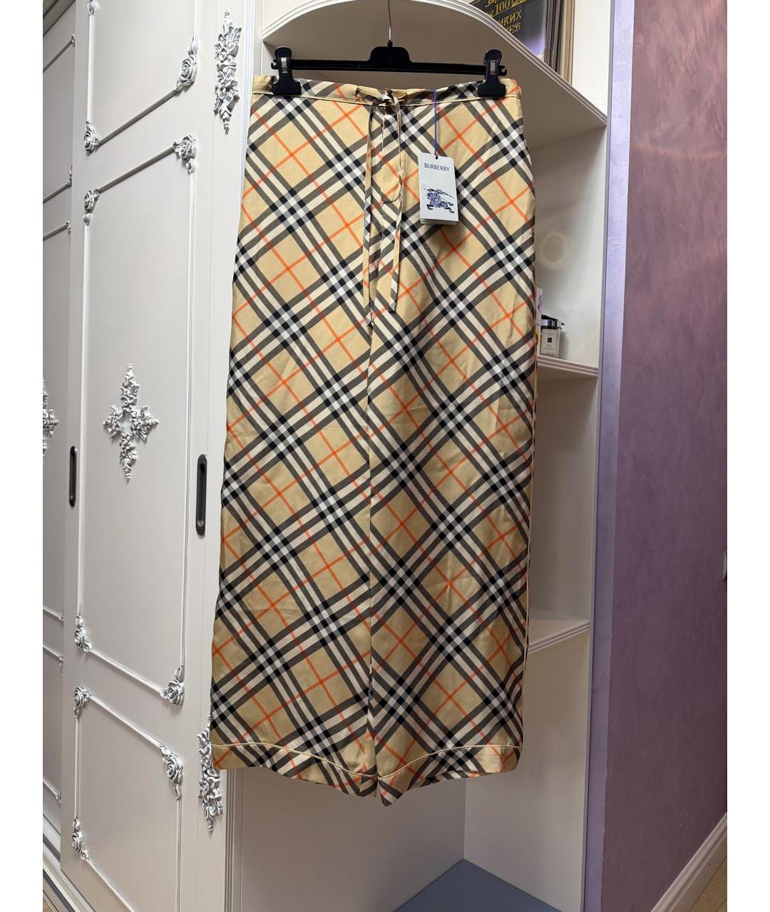 BURBERRY Бежевые шелковые брюки широкие, фото 3