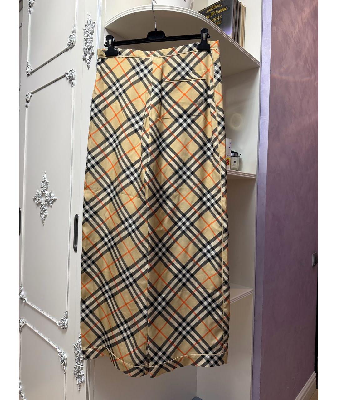 BURBERRY Бежевые шелковые брюки широкие, фото 4