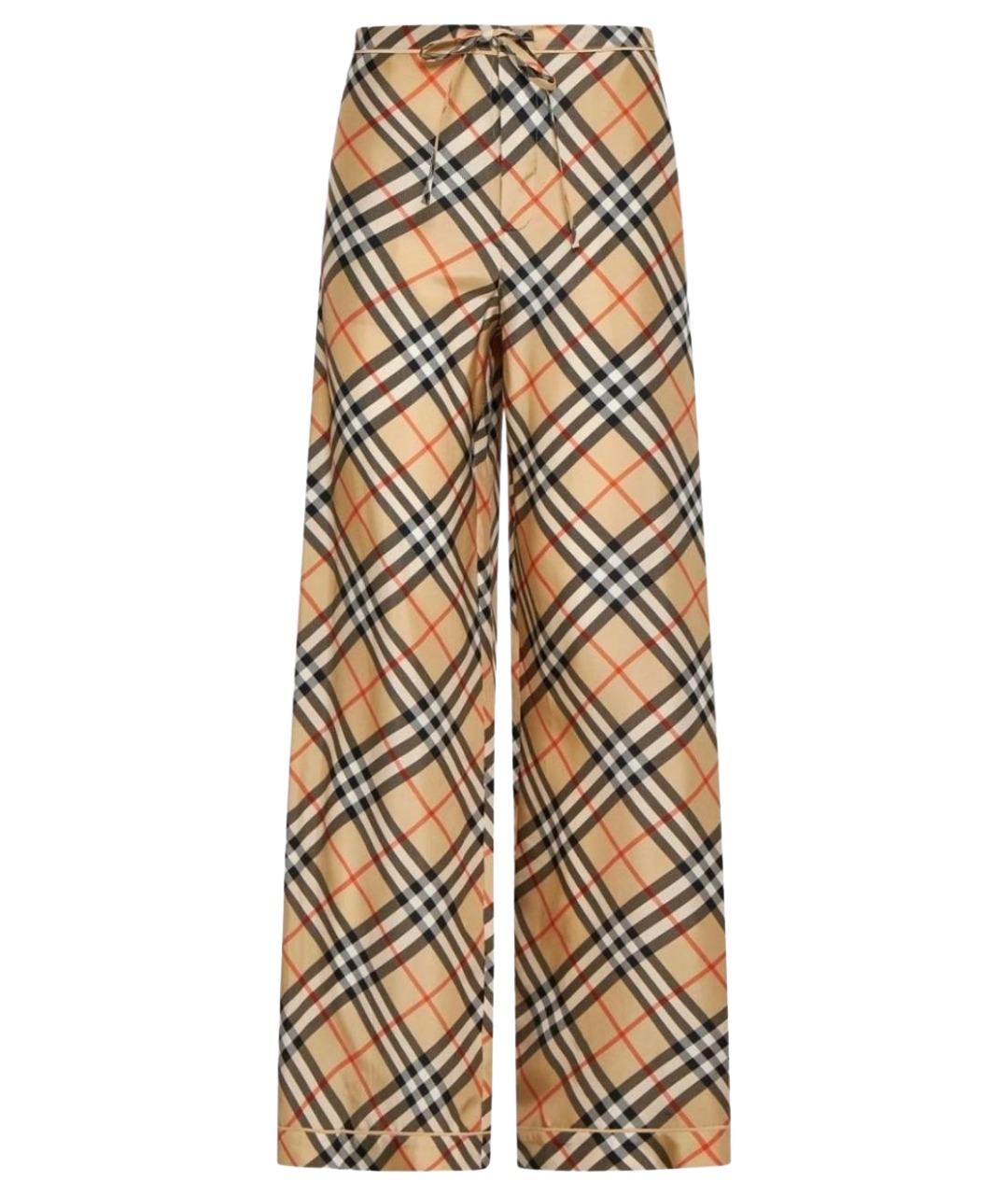 BURBERRY Бежевые шелковые брюки широкие, фото 1