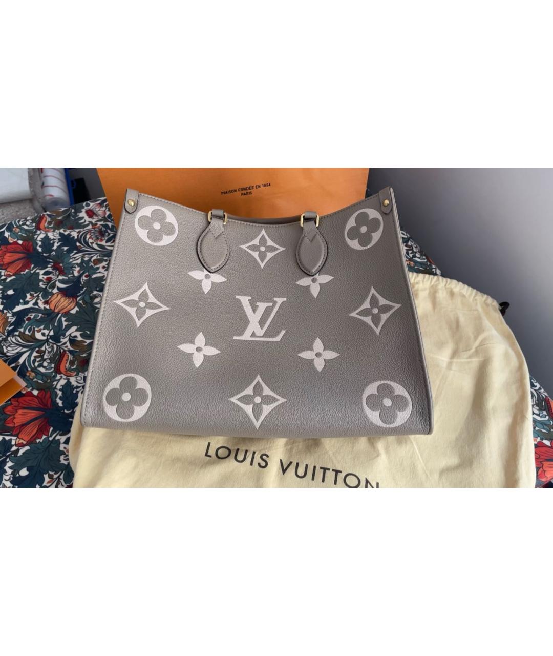 LOUIS VUITTON Бежевая кожаная сумка тоут, фото 5