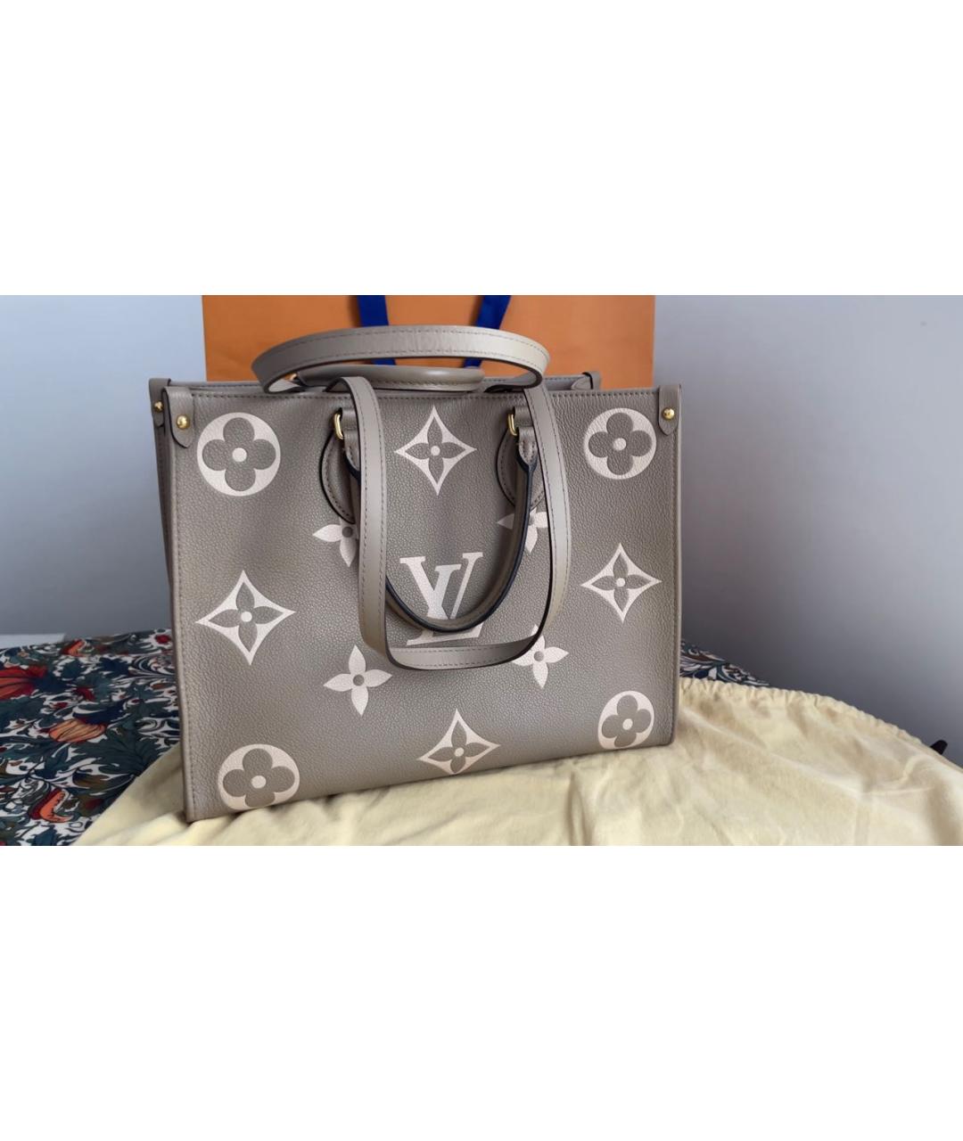 LOUIS VUITTON Бежевая кожаная сумка тоут, фото 6