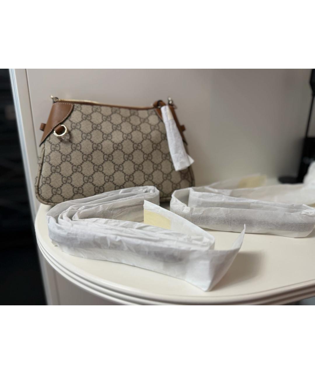 GUCCI Бежевая кожаная сумка с короткими ручками, фото 4