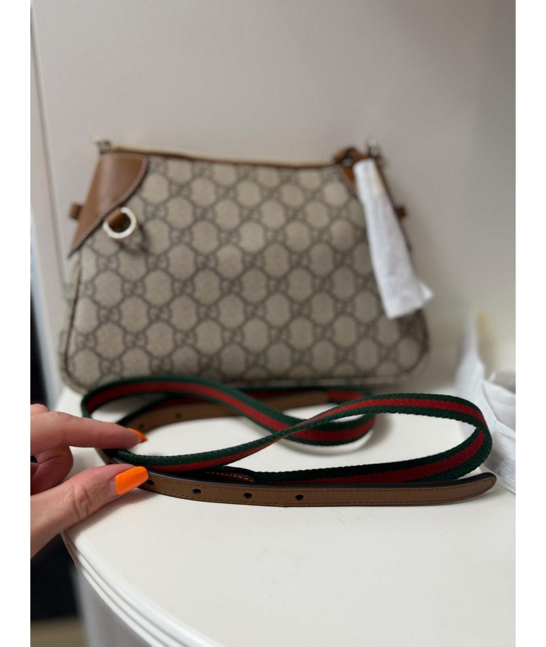 GUCCI Бежевая кожаная сумка с короткими ручками, фото 5