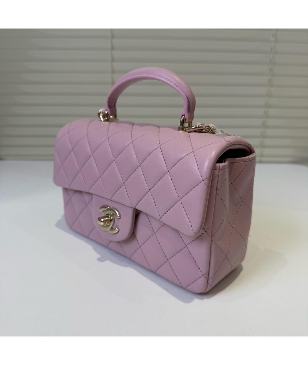 CHANEL Розовая кожаная сумка с короткими ручками, фото 5