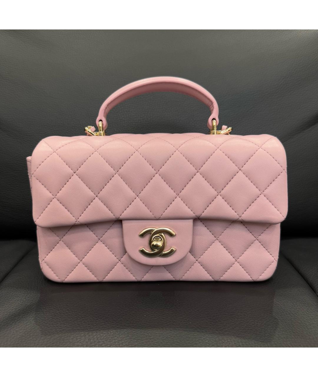 CHANEL Розовая кожаная сумка с короткими ручками, фото 7
