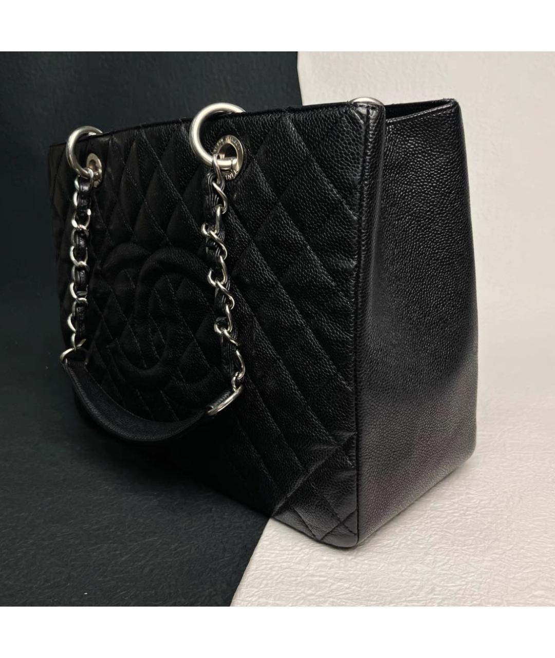 CHANEL Черная кожаная сумка тоут, фото 5