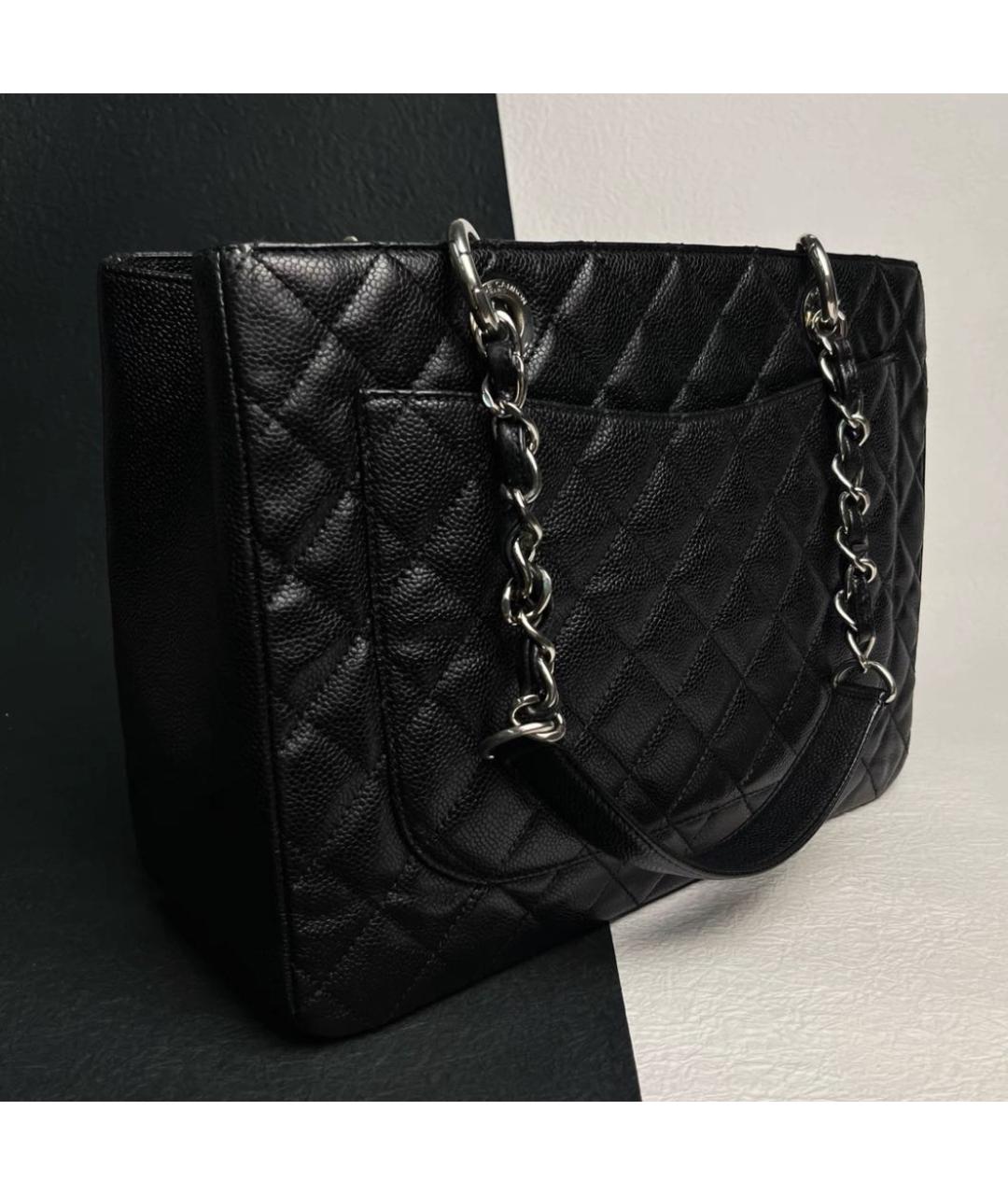 CHANEL Черная кожаная сумка тоут, фото 6