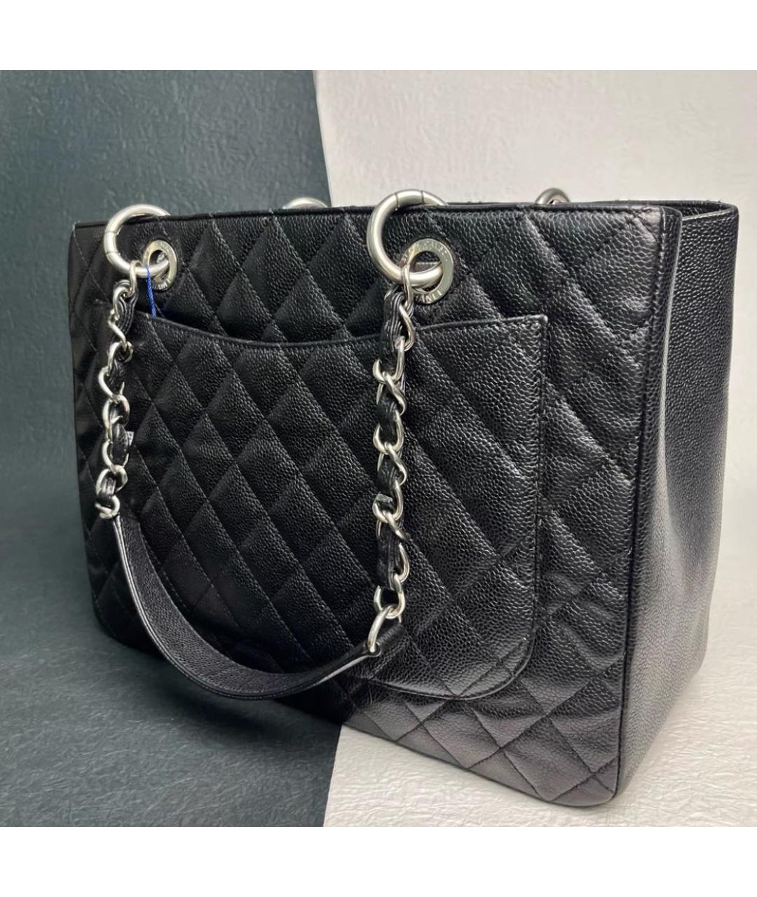 CHANEL Черная кожаная сумка тоут, фото 7
