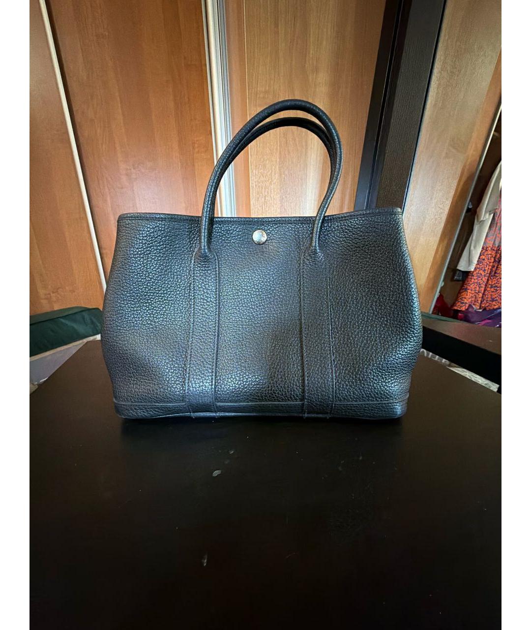 HERMES Черная кожаная сумка тоут, фото 3