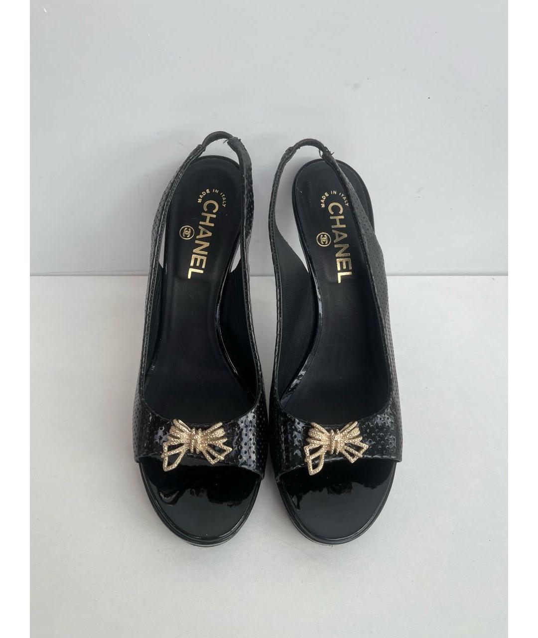 CHANEL Черные кожаные босоножки, фото 4