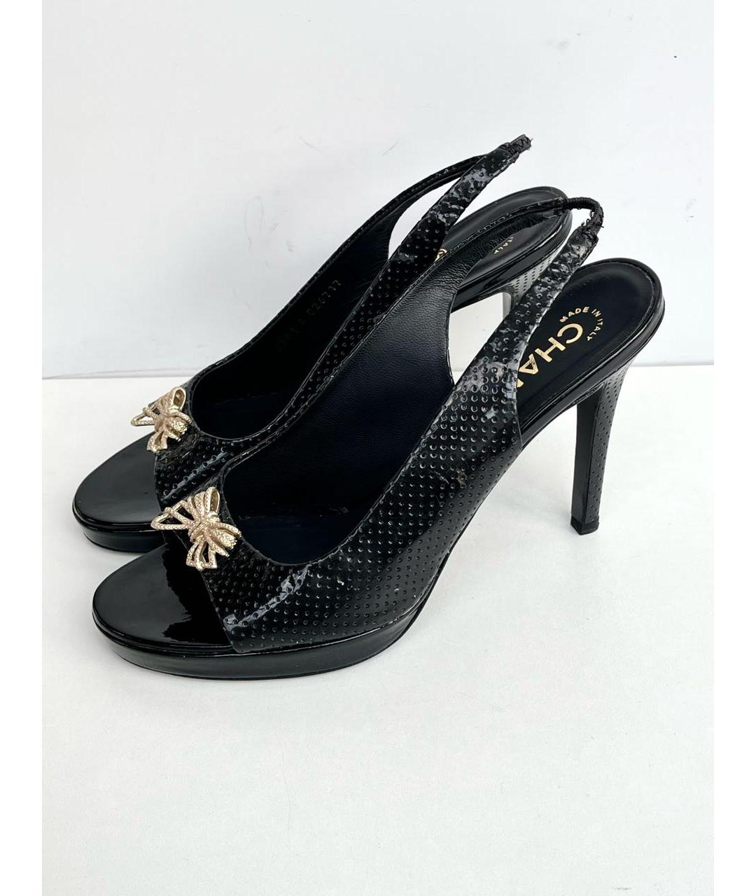 CHANEL Черные кожаные босоножки, фото 5