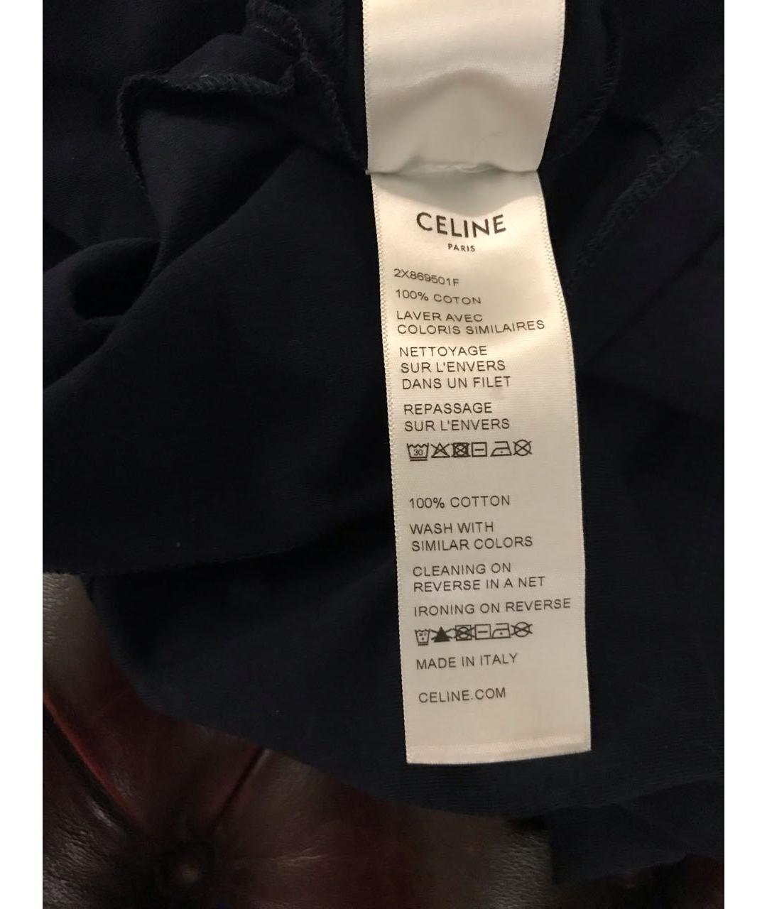 CELINE Темно-синяя хлопковая футболка, фото 4