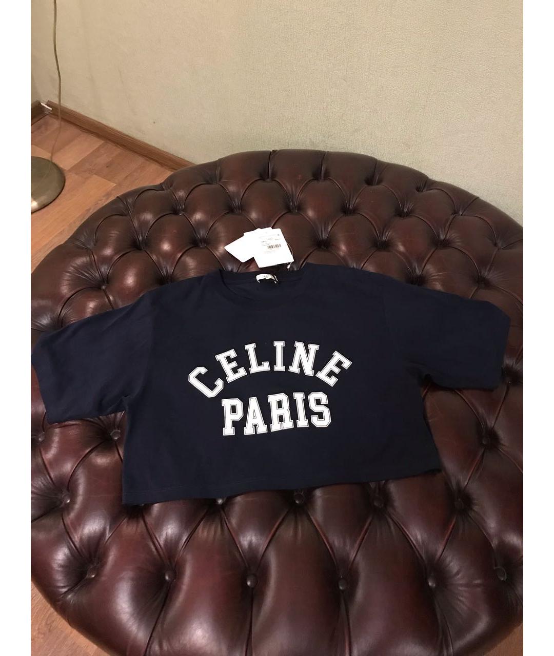 CELINE Темно-синяя хлопковая футболка, фото 6