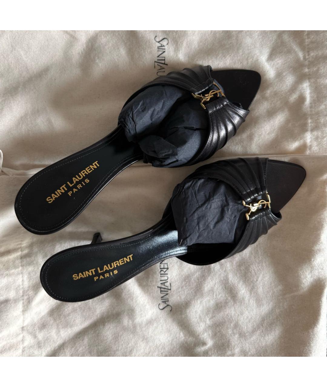 SAINT LAURENT Черные кожаные мюли, фото 7