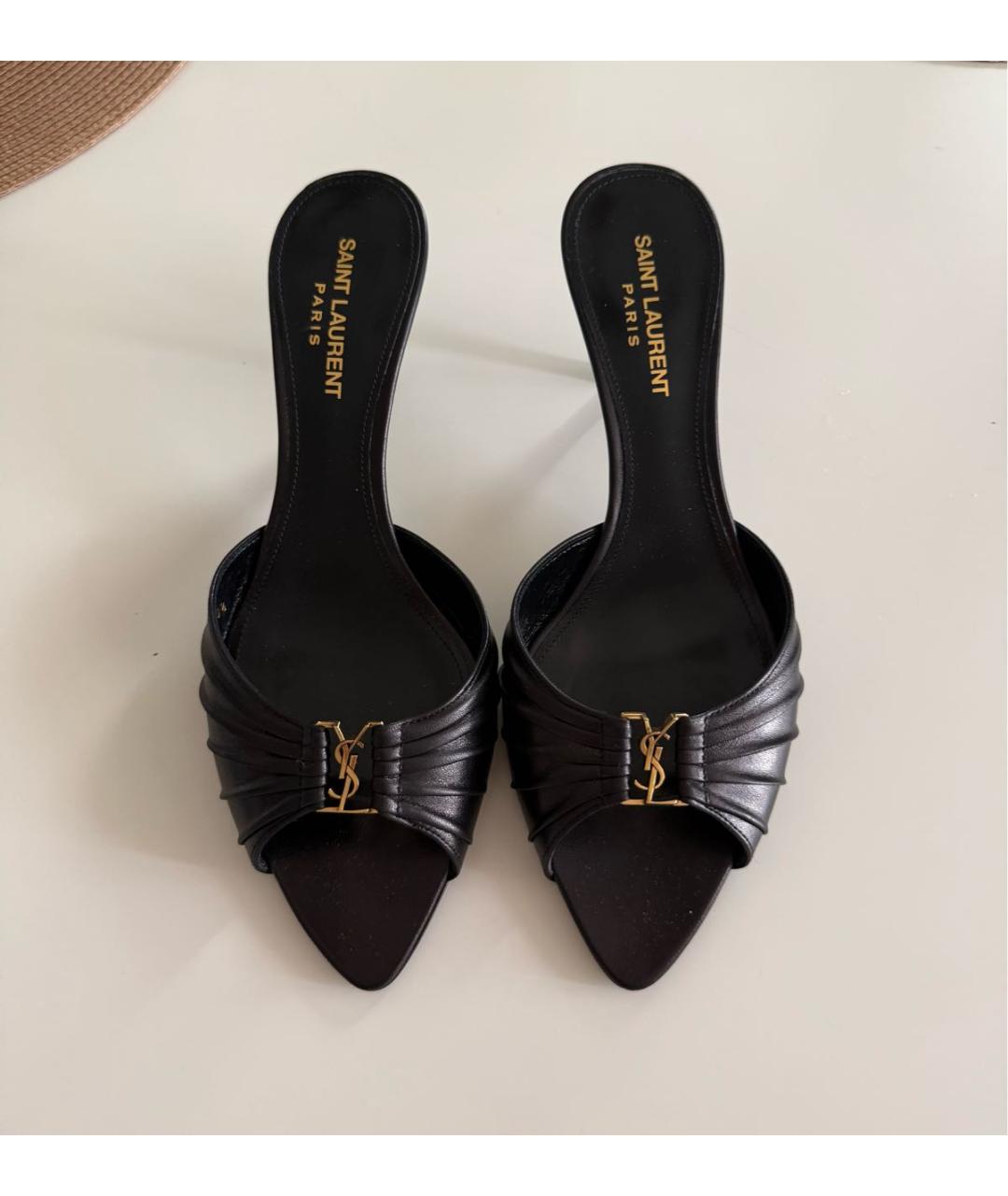 SAINT LAURENT Черные кожаные мюли, фото 2