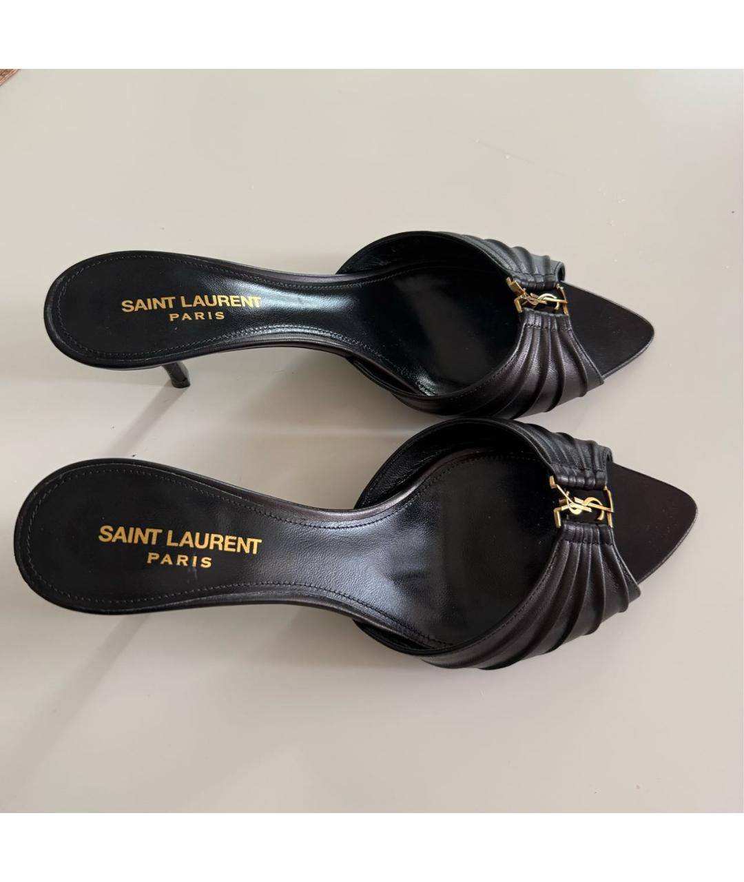 SAINT LAURENT Черные кожаные мюли, фото 6