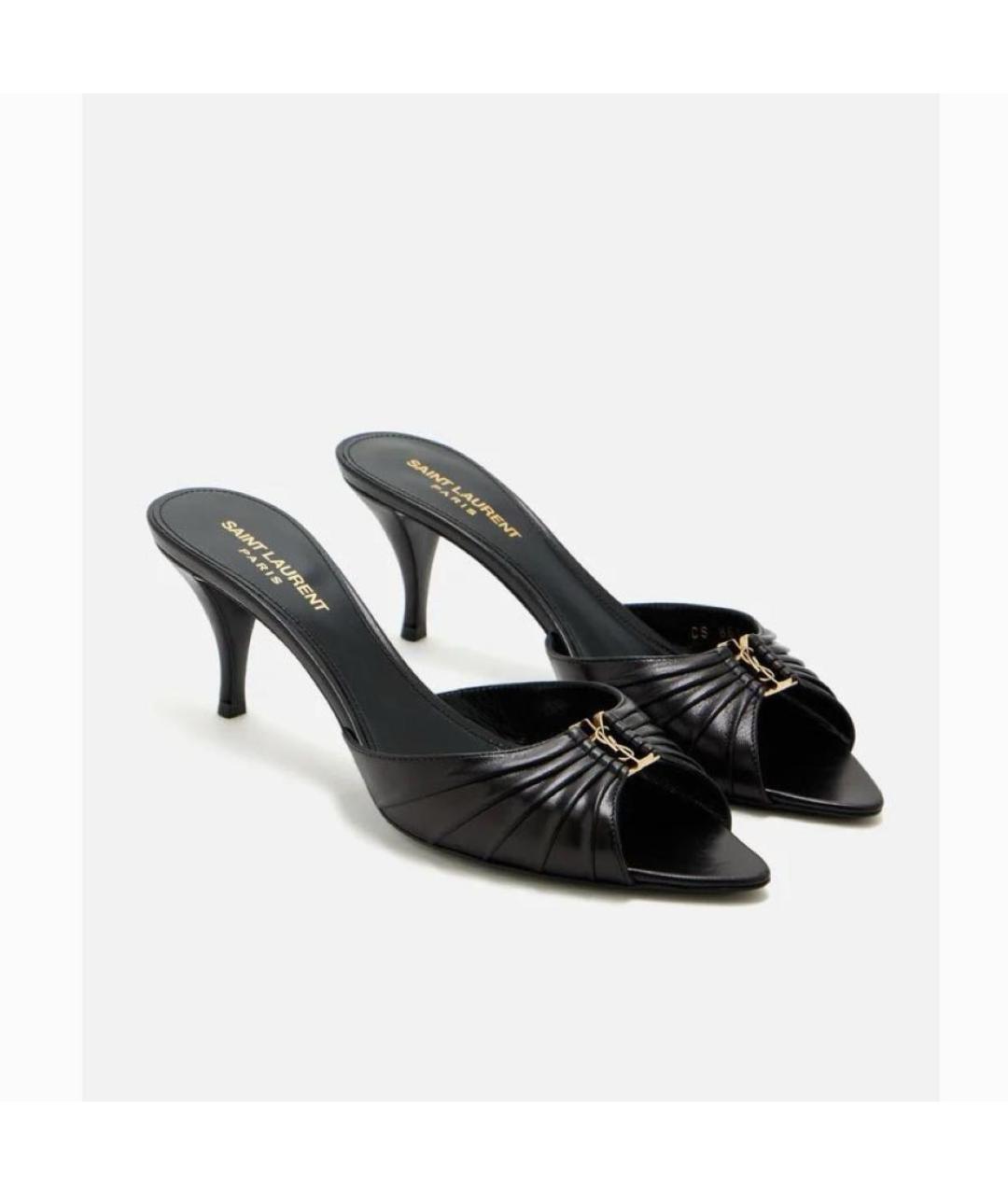 SAINT LAURENT Черные кожаные мюли, фото 4