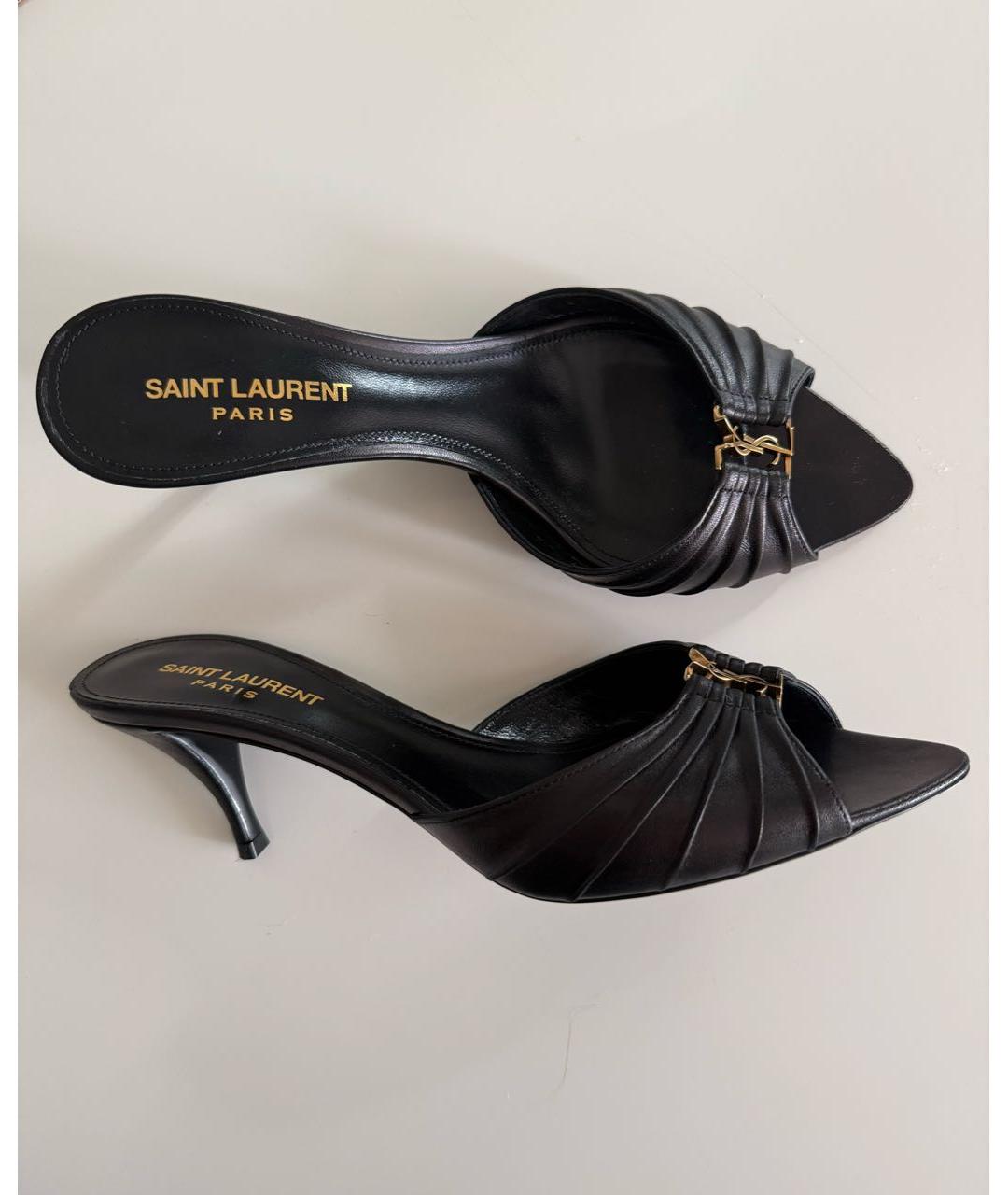 SAINT LAURENT Черные кожаные мюли, фото 5