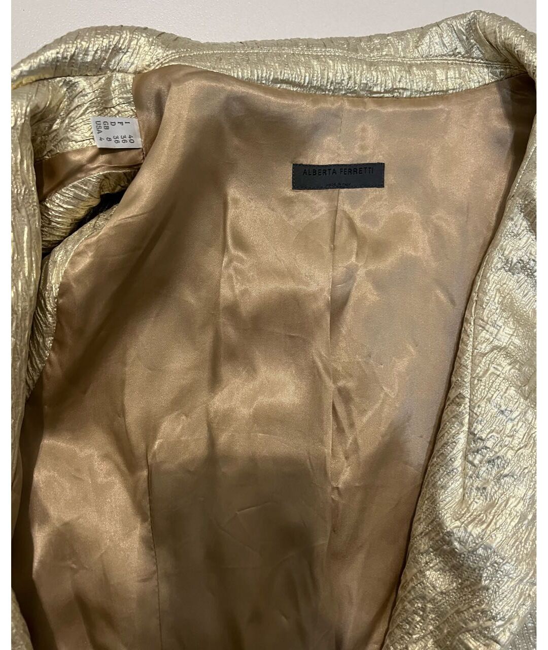ALBERTA FERRETTI Золотое шелковое коктейльное платье, фото 4