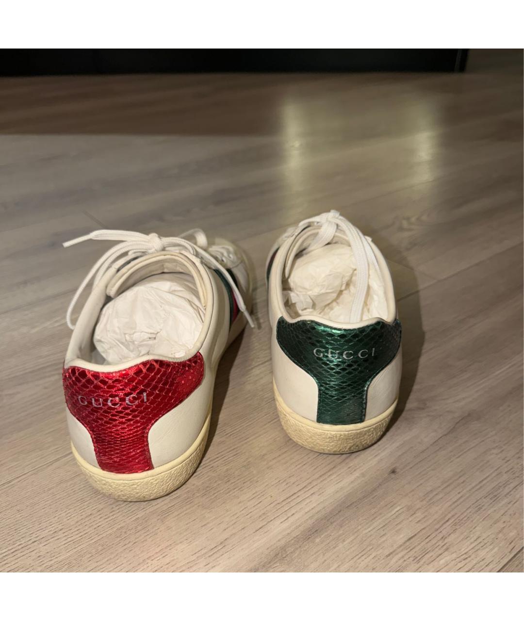 GUCCI Белые кожаные кеды, фото 4