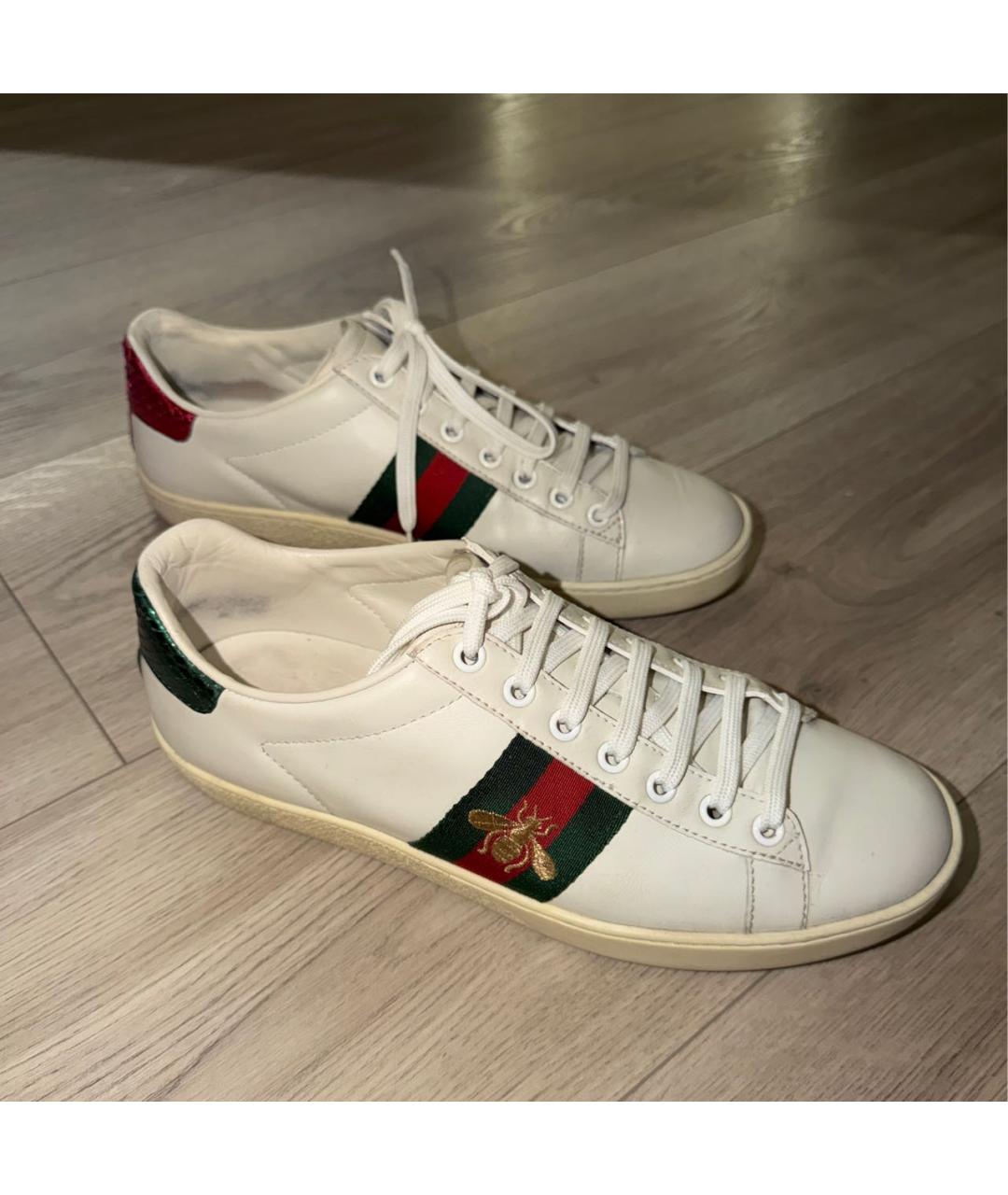 GUCCI Белые кожаные кеды, фото 5