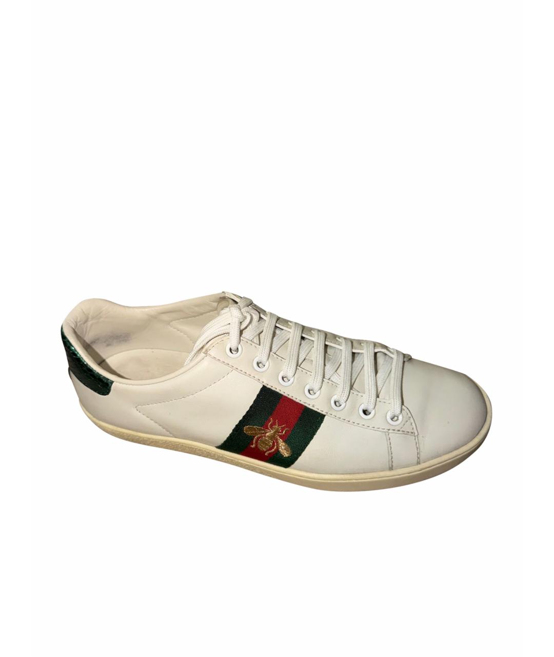 GUCCI Белые кожаные кеды, фото 1
