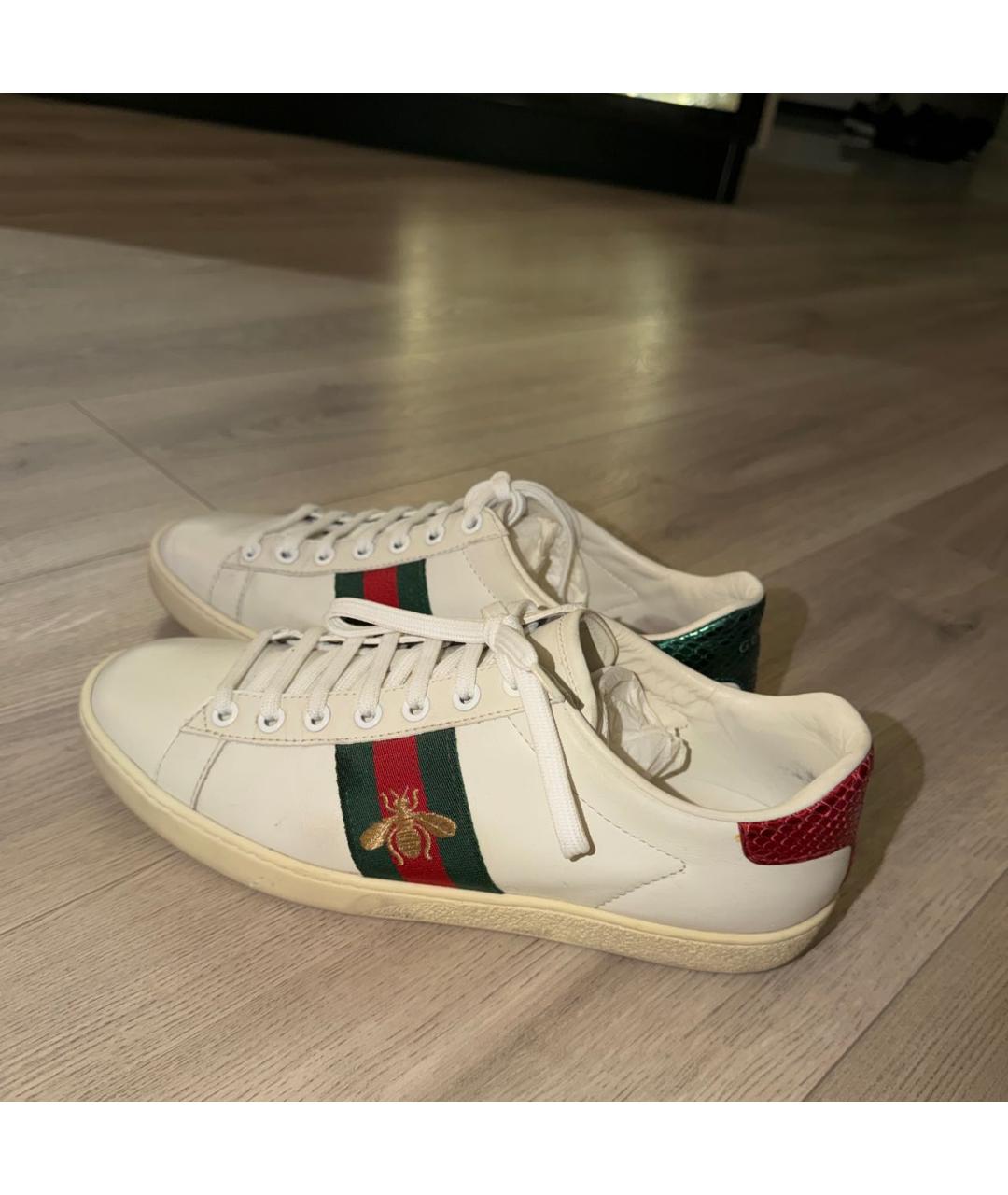 GUCCI Белые кожаные кеды, фото 3