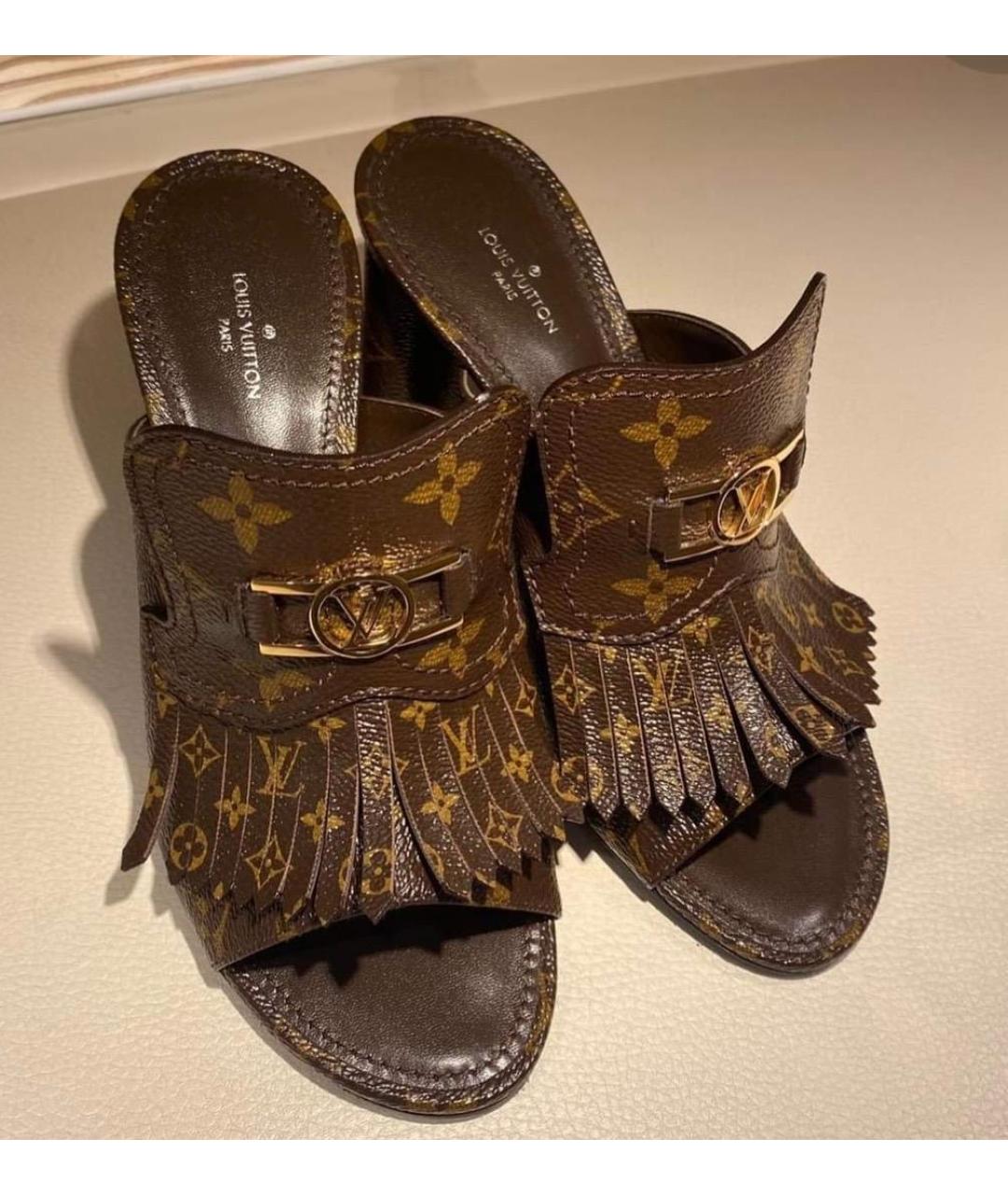 LOUIS VUITTON Коричневые кожаные мюли, фото 2