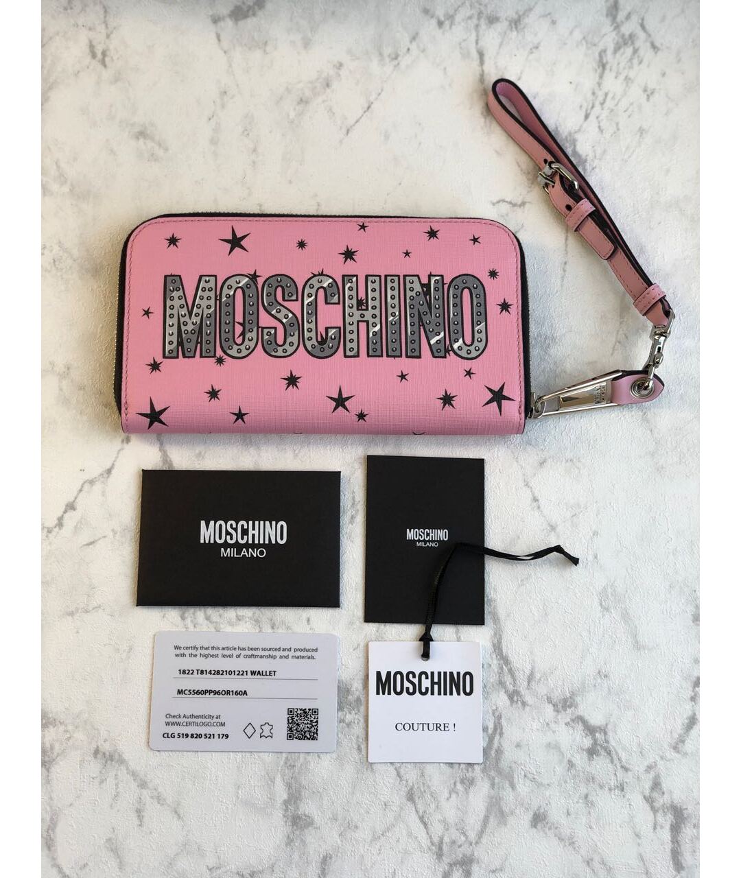 MOSCHINO Розовый кожаный кошелек, фото 4