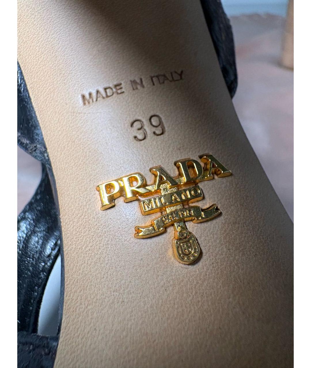 PRADA Черные кожаные босоножки, фото 5