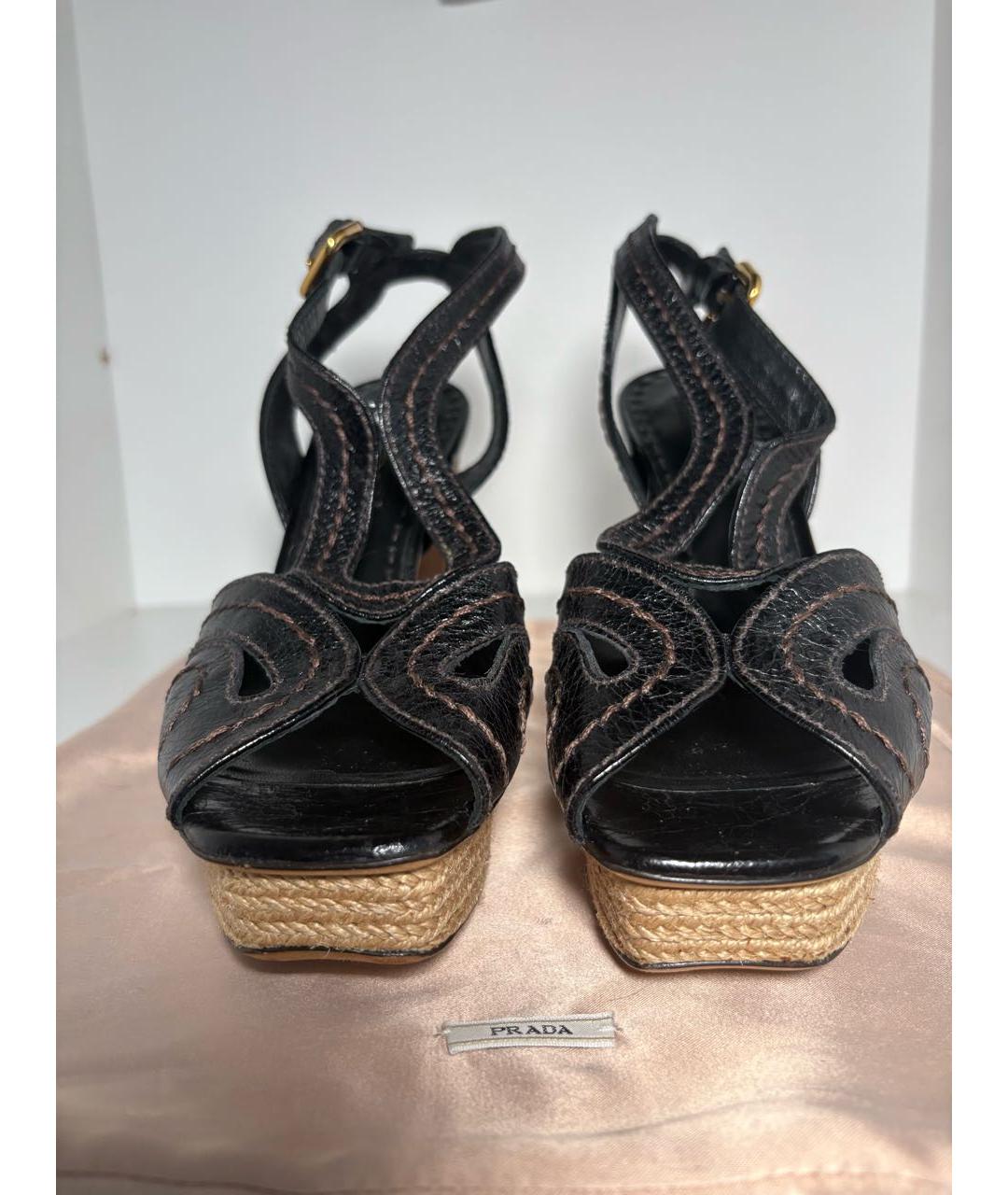 PRADA Черные кожаные босоножки, фото 2