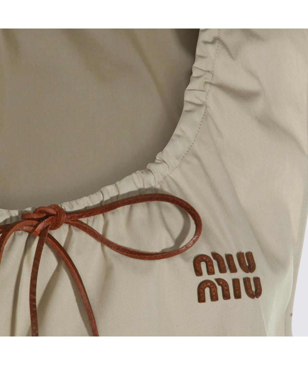 MIU MIU Бежевое хлопко-эластановое повседневное платье, фото 3