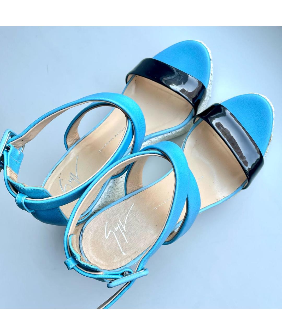 GIUSEPPE ZANOTTI DESIGN Голубые кожаные босоножки, фото 5