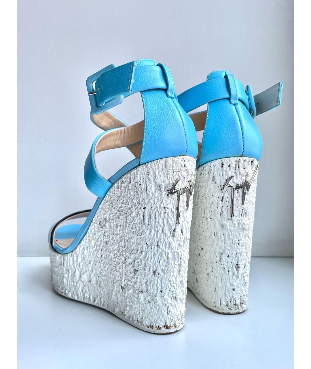 GIUSEPPE ZANOTTI DESIGN Голубые кожаные босоножки, фото 4