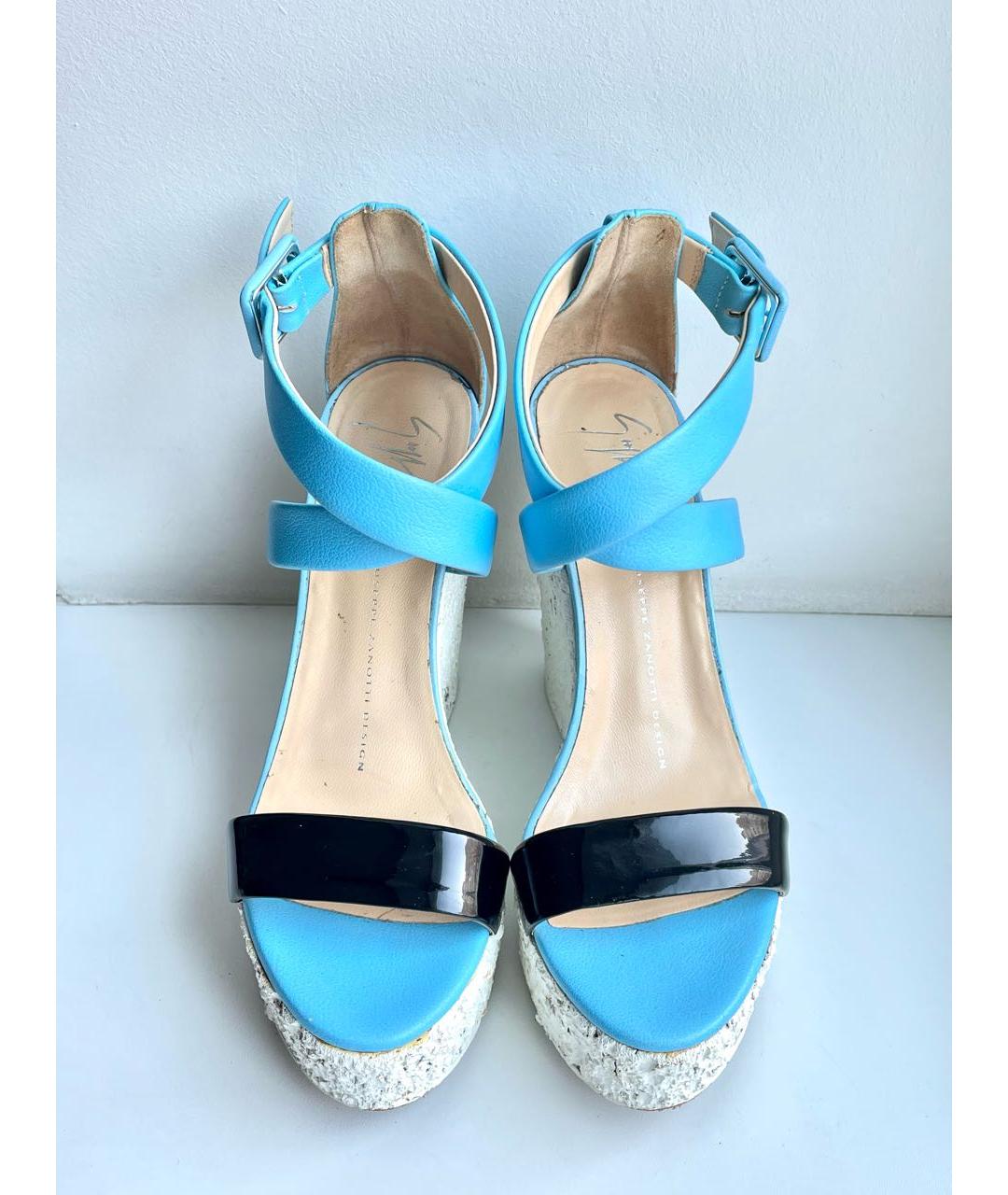 GIUSEPPE ZANOTTI DESIGN Голубые кожаные босоножки, фото 3