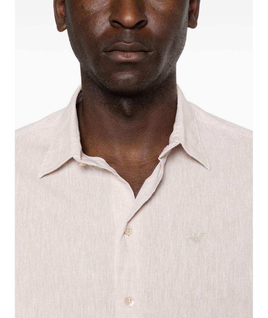 EMPORIO ARMANI Бежевая льняная классическая рубашка, фото 2