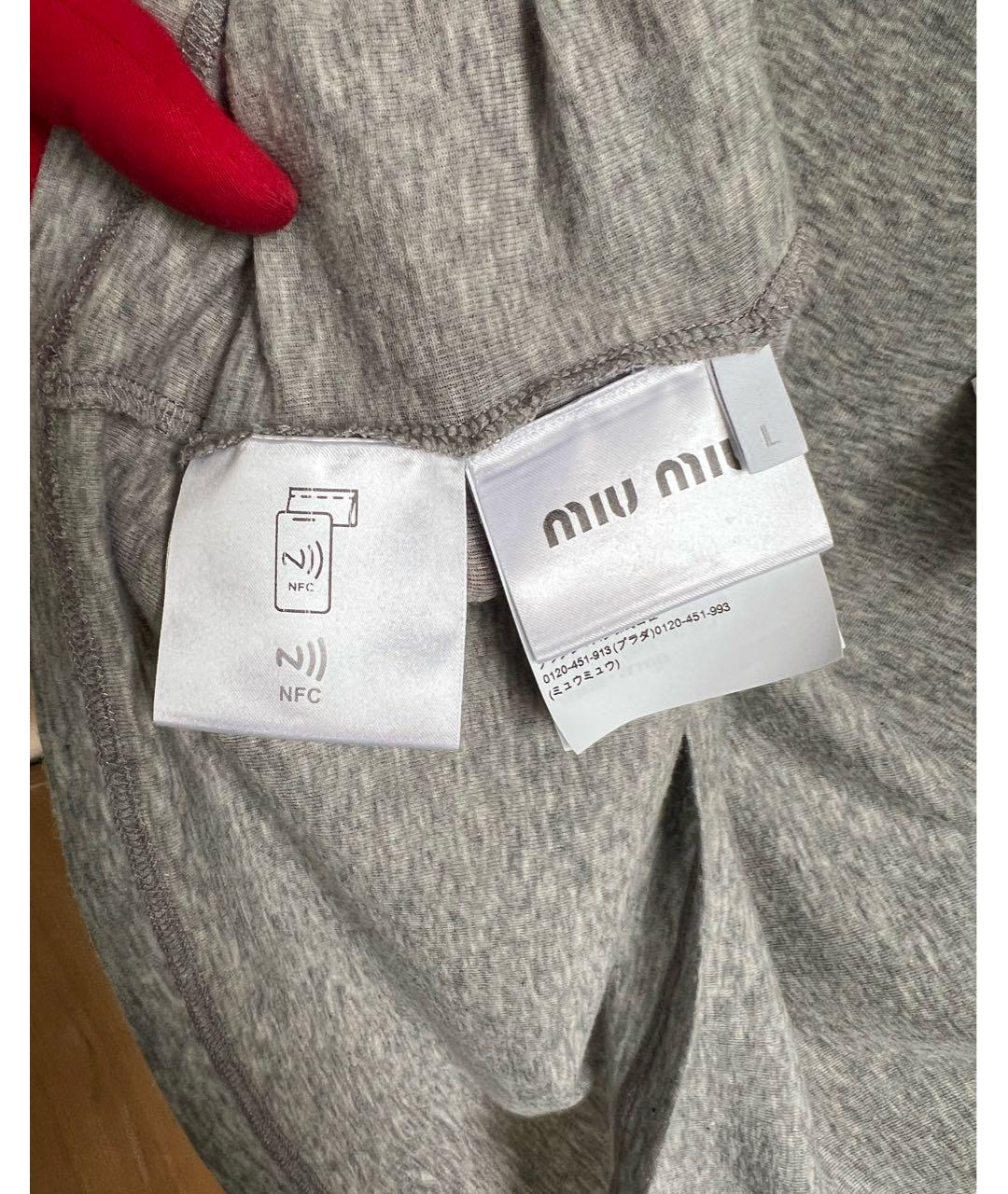 MIU MIU Серая хлопковая футболка, фото 7