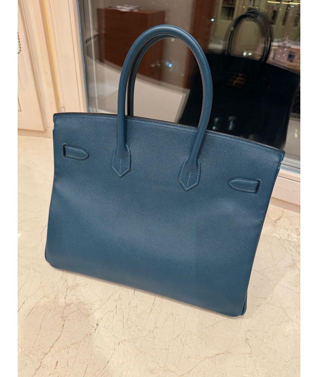 HERMES Бирюзовая кожаная сумка с короткими ручками, фото 4