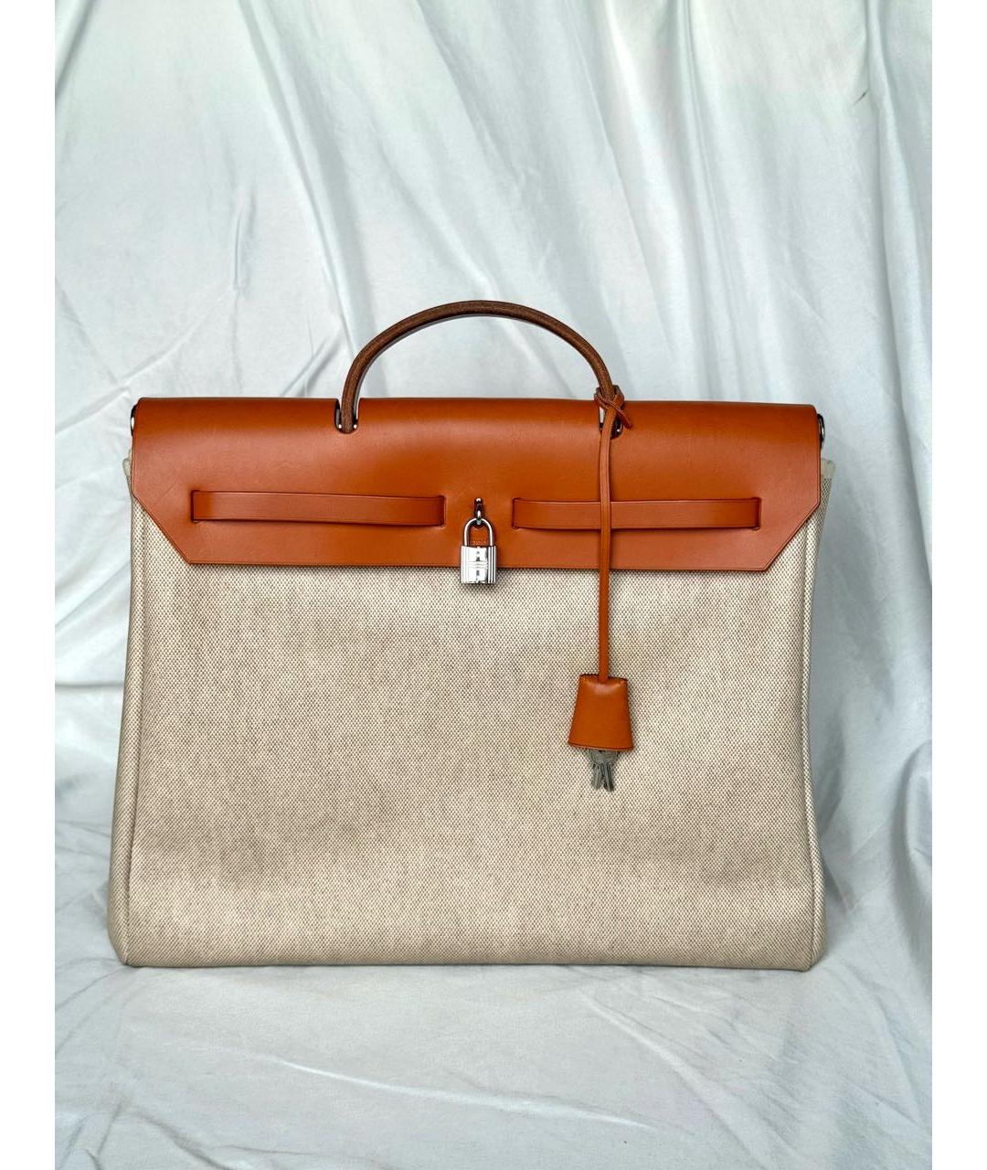 HERMES Бежевая тканевая сумка через плечо, фото 3