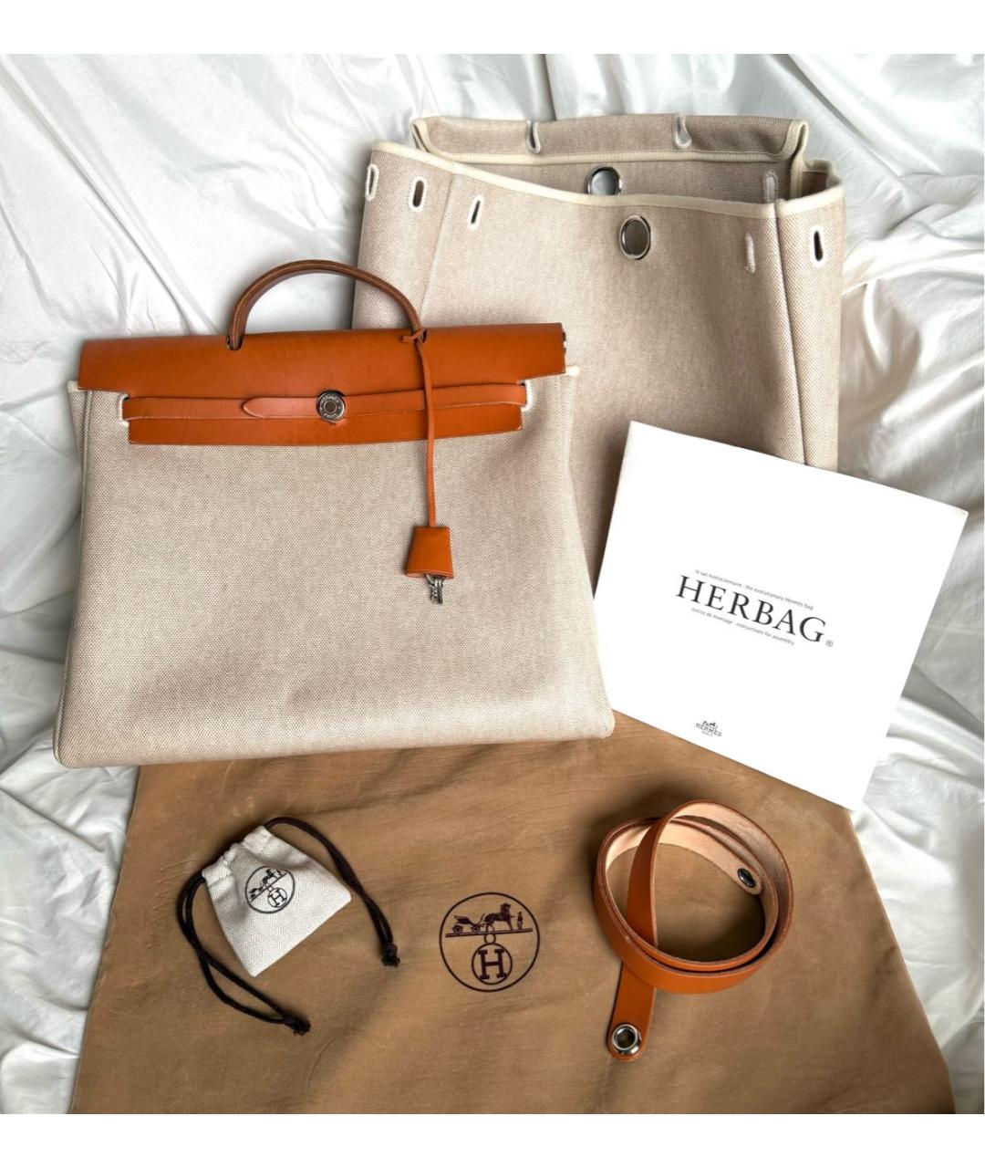HERMES Бежевая тканевая сумка через плечо, фото 6