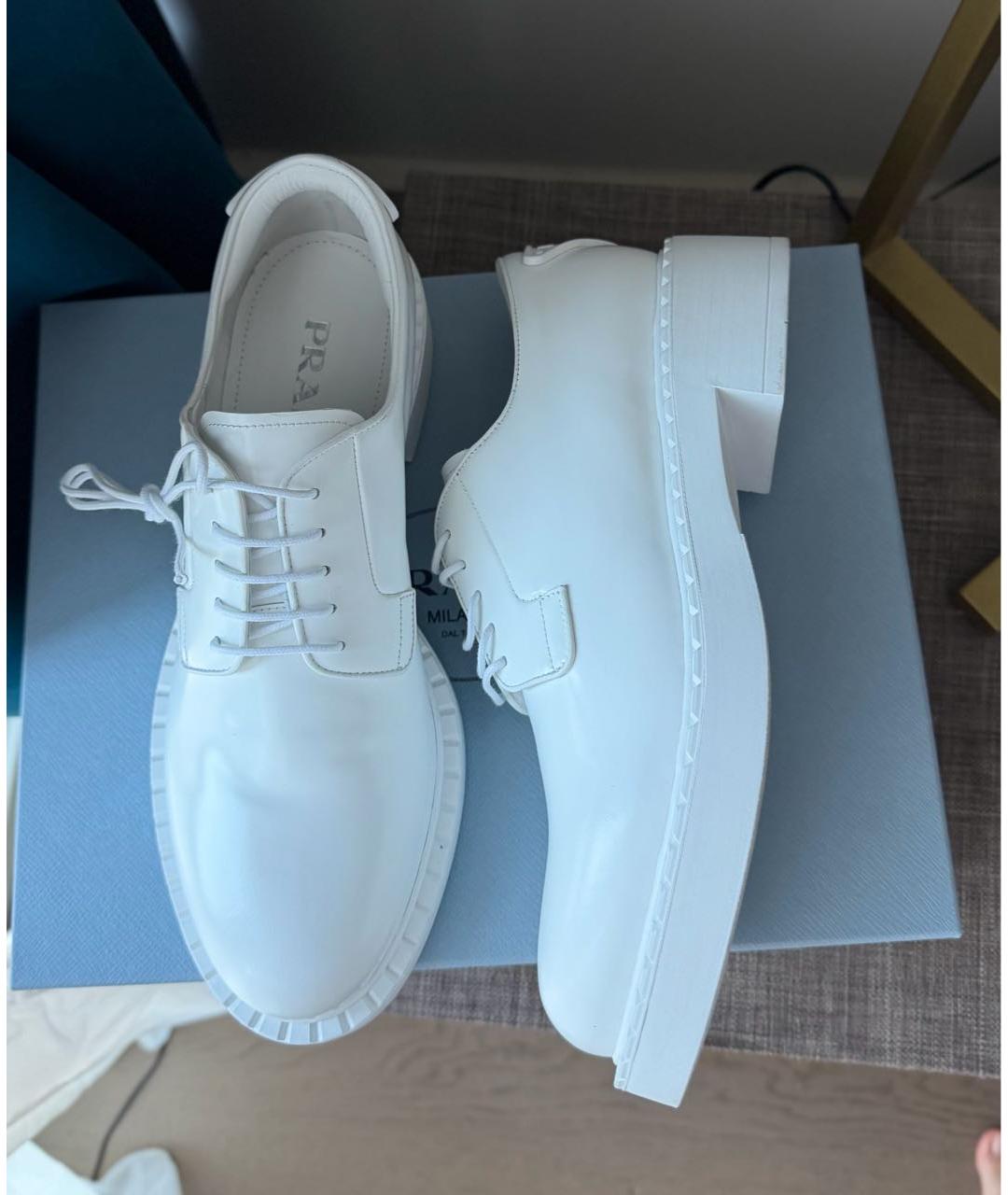 PRADA Белые кожаные лоферы, фото 7